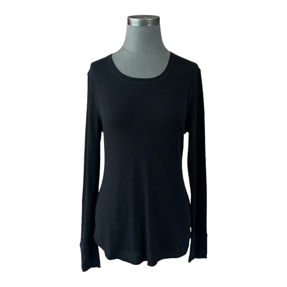 Women Shirt OLD NAVY Essential Rib T-Shirt Black Long Sleeve Tee Crew Neck Top - Picture 2 of 5